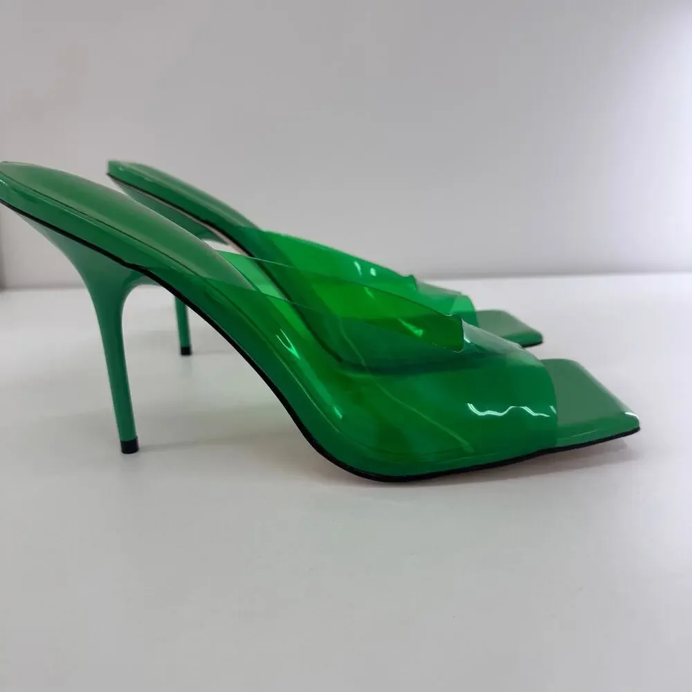 NEW Good American Emerald Green PVC Stiletto Heel sz 11.5 Summer Glams Vacation